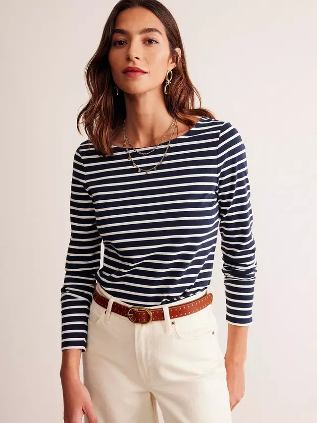 

Топ Boden Ella Breton Stripe Long Sleeve, цвет navy/ivory