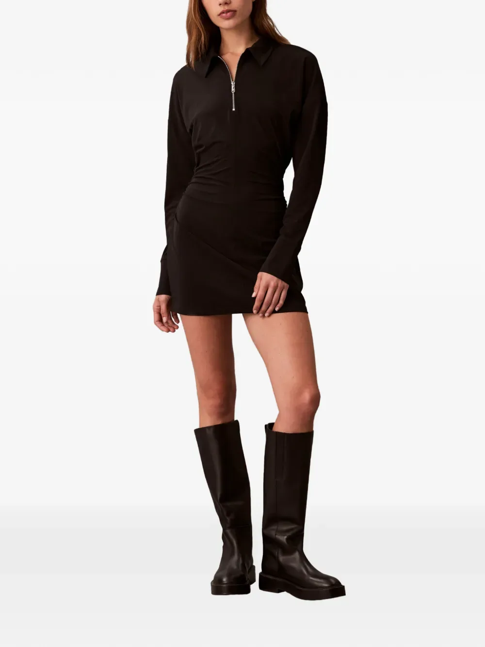 Мини-платье с классическим воротником и молнией Calvin Klein, черный — фото 2
