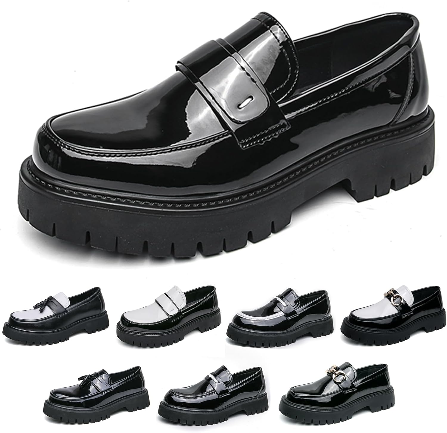 

Черно-белые двухцветные массивные лоферы на платформе Penny, классические слипоны с рифленой подошвой, деловая и рабочая обувь, повседневные нескользящие амортизирующие туфли, большой размер 5.5-14 Nekgnl