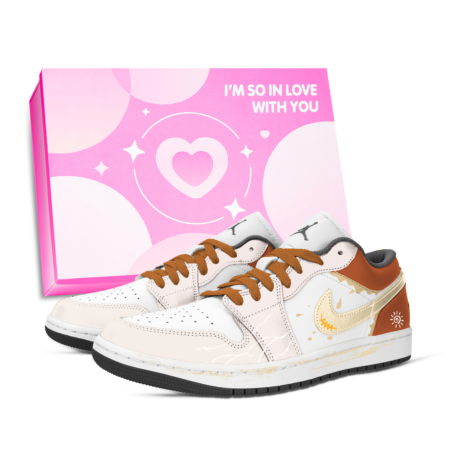 

Кроссовки баскетбольные Air 1 Sweet Cream Roll устойчивые к истиранию винтажные унисекс white Jordan, коричневый/желтый