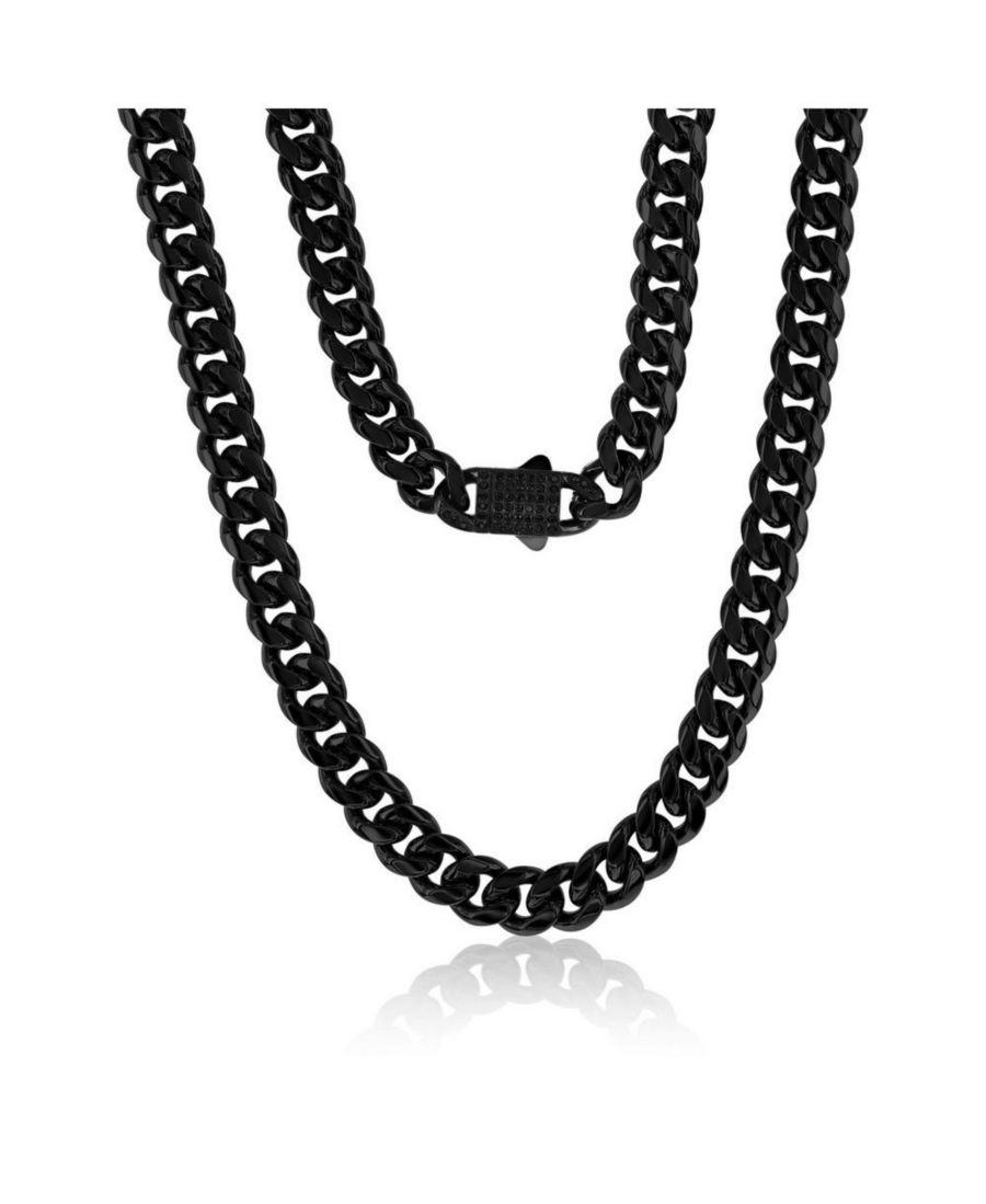 

Кулон-цепочка из нержавеющей стали в стиле Майами-Кубина с фианитами Metallo, Black