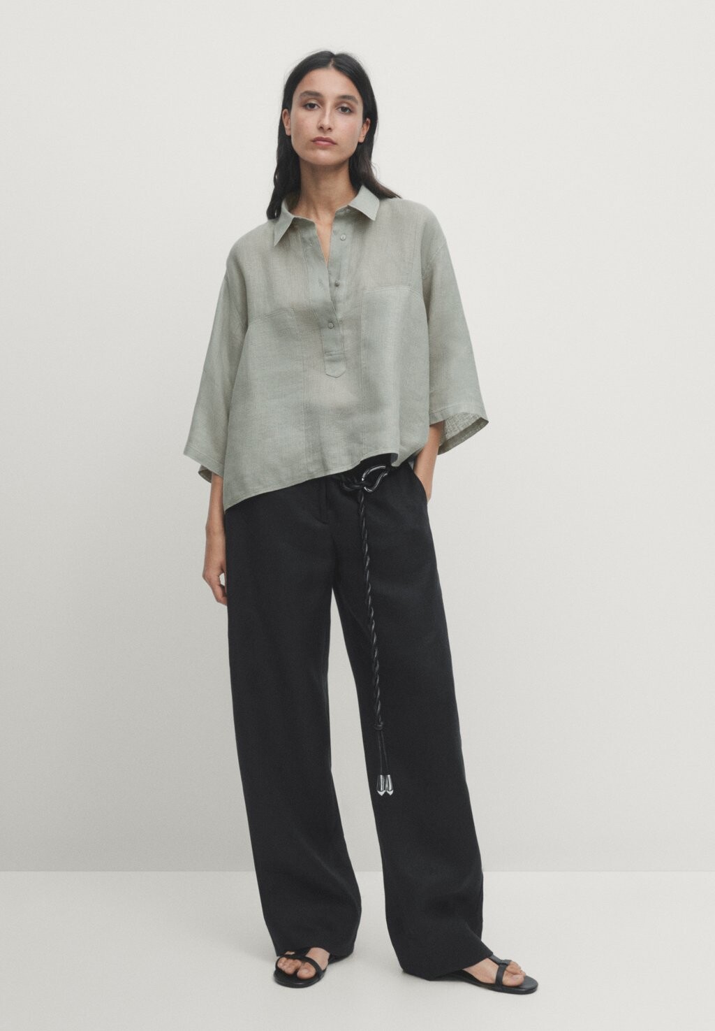 

Блузка Collar Massimo Dutti, светло-зеленая