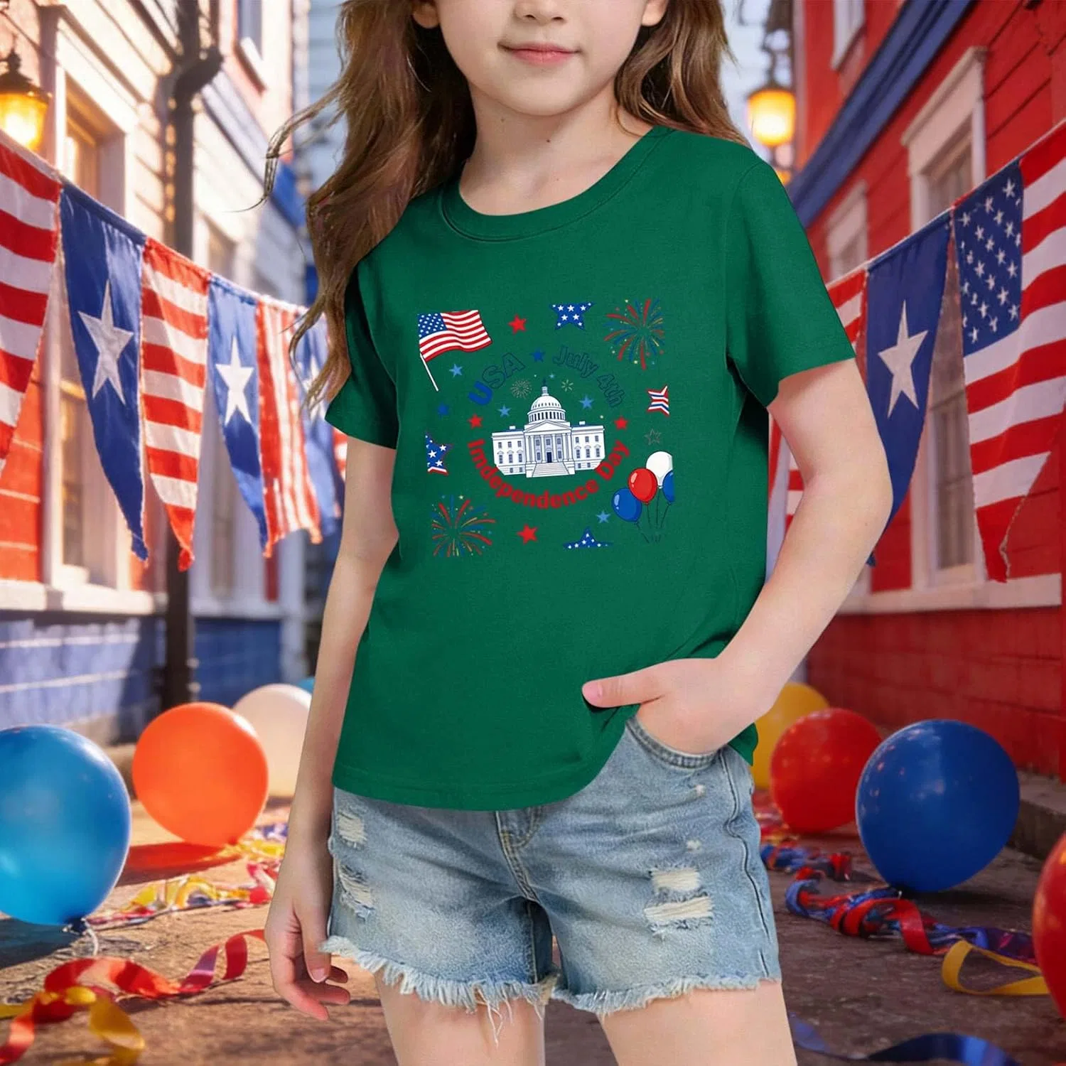 Футболка с коротким рукавом American Flag, Zzalalana, армейский зеленый — фото 3