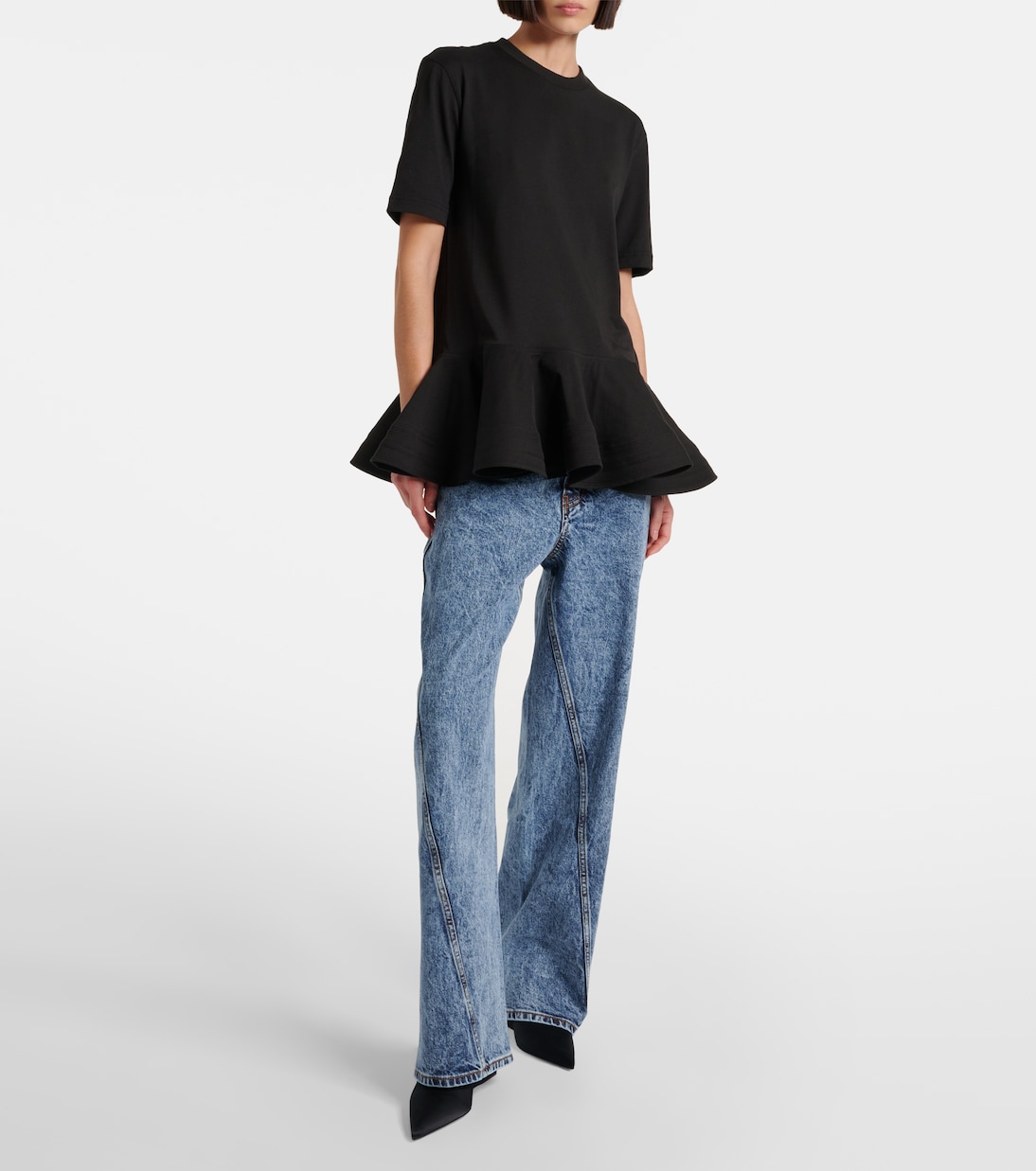 Пеплум из хлопкового джерси, футболка Alaïa, Noir Alaia — фото 2