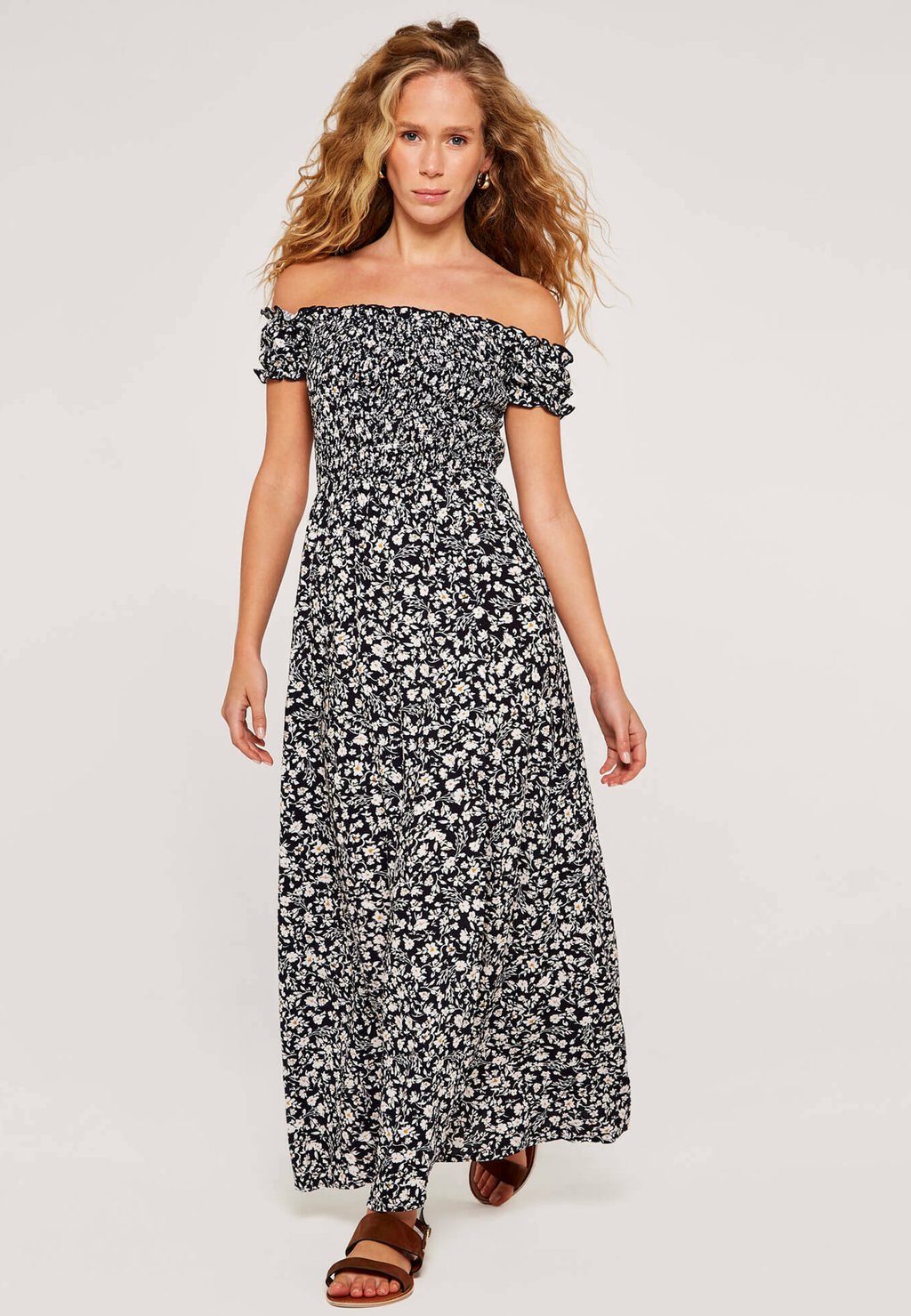 

Платье макси FLORAL SHIRRED SPLIT Apricot, темно-синий