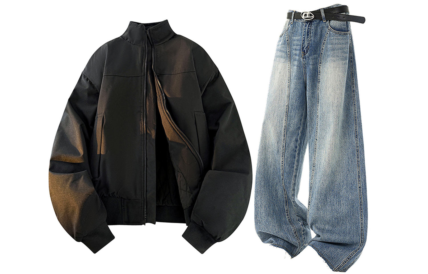 

Повседневный спортивный костюм Unisex с воротником стойкой утепленный X1617, черный top+синий pants