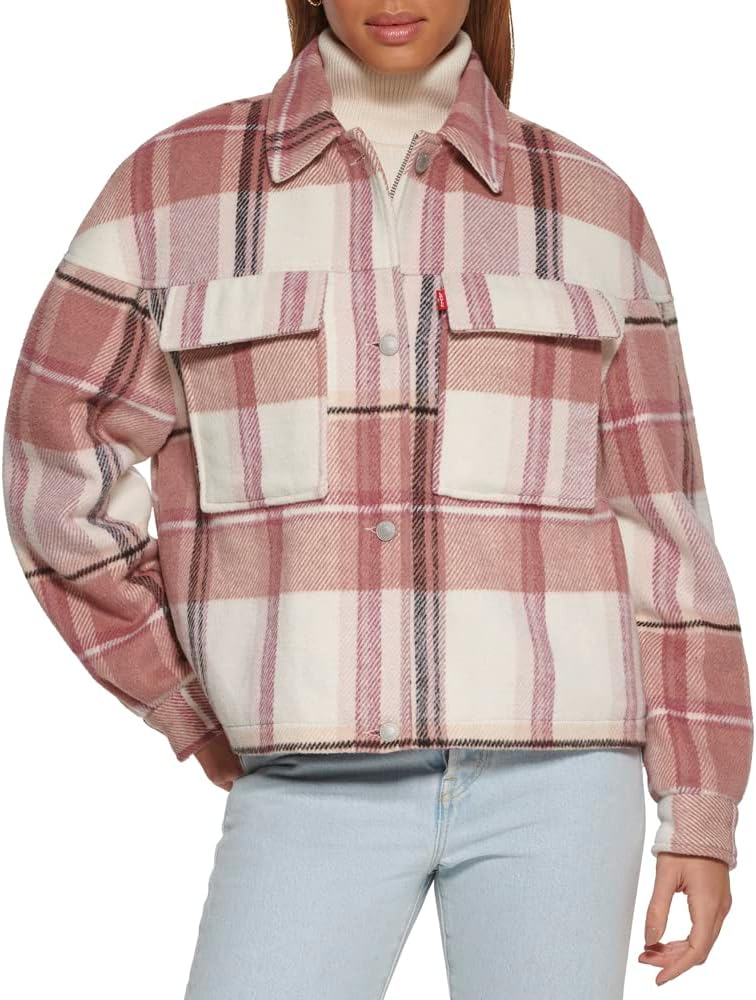 

Levi's Женская короткая куртка-рубашка из шерстяной смеси, Cameo Pink Plaid