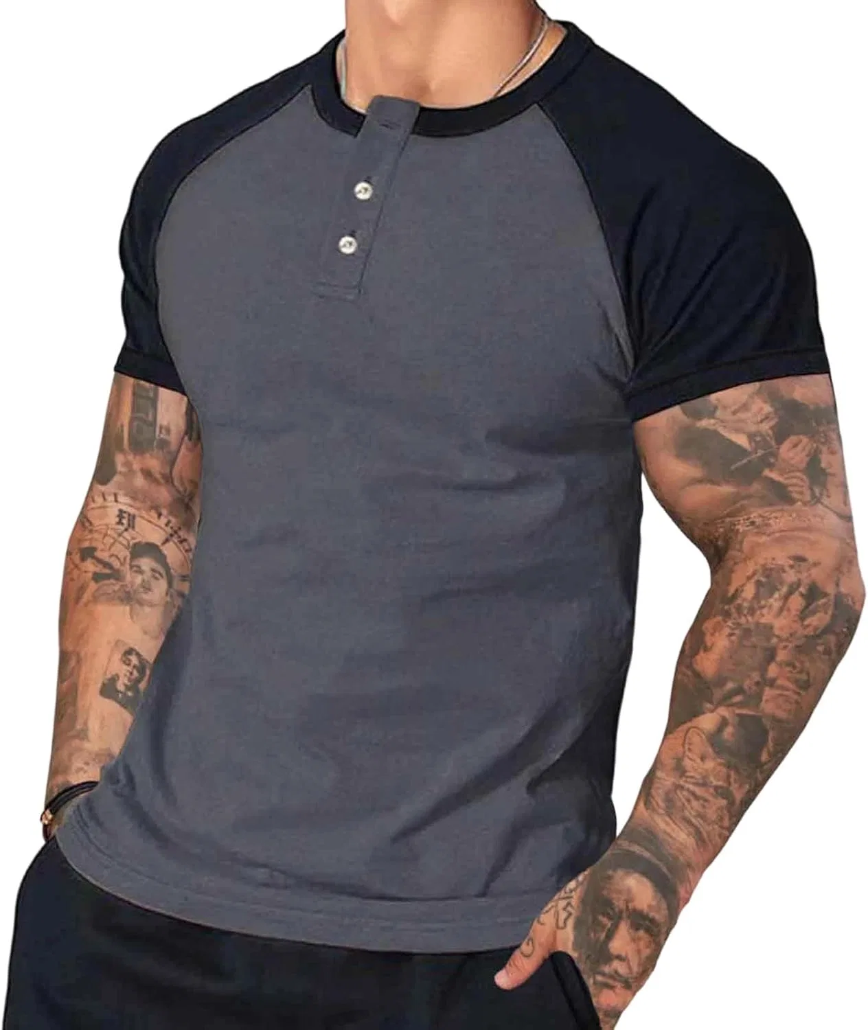 Футболка мужская с цветным блоком, Raglan, короткий рукав, A#01 Gray