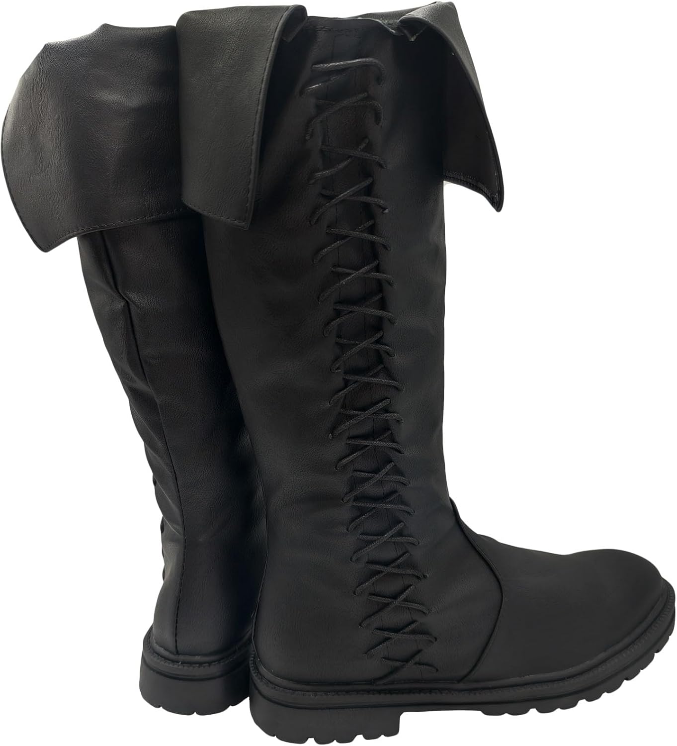 

Средневековые пиратские ботинки для мужчин, ренессансные с запрокидкой до середины икры, готические ботинки для Хэллоуина, винтажные сценические пиратские и викингские туфли Junqiako, черный