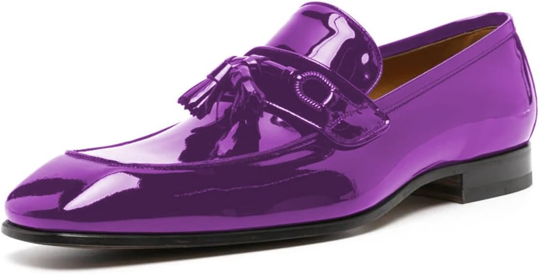 

Мужские лоферы FOWT с глянцевой отделкой, квадратным носком и кисточками, низкий каблук, без застежки, повседневная обувь для прогулок, размеры 4-16 US, фиолетовый