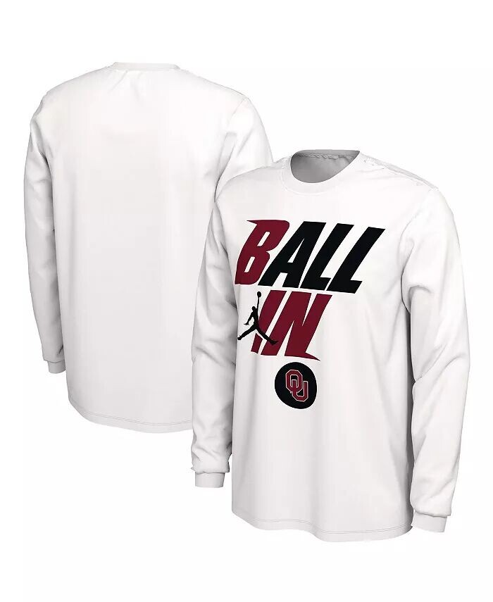 

Мужская белая футболка Oklahoma Sooners Ball In Bench с длинным рукавом Jordan