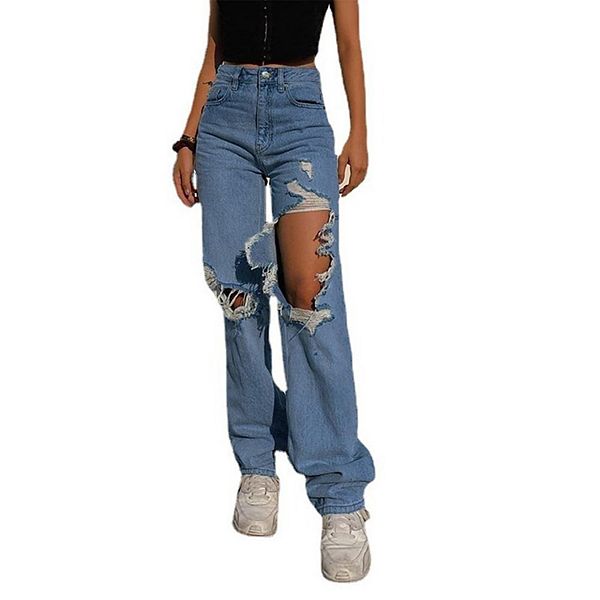 

Женские джинсы wide leg baggy с высокой талией casual straight leg loose boyfriends ripped Hallih Burton