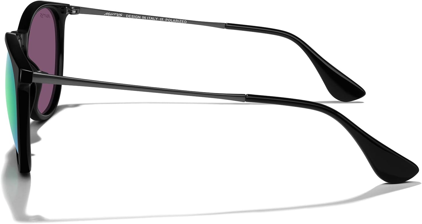 

Винтажные поляризованные солнцезащитные очки MERRY'S для женщин и мужчин, ретро-стиль, круглые зеркальные линзы, защита от ультрафиолета UV400, Black Frame/Green Mirror Lens/Grey Legs