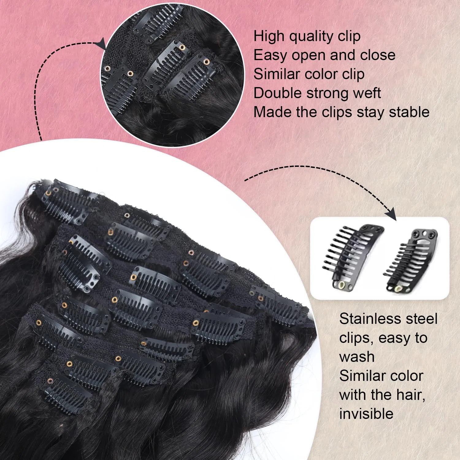 Наращивание волос на заколках Body Wave 100 г от Trumore Trumore, #1B Natural Black Bw — фото 2