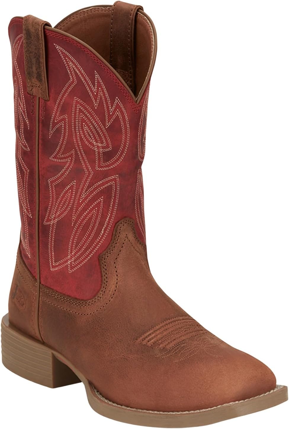 

Мужские ковбойские сапоги Justin Canter 11, полностью из зернистой кожи, с плетеной подкладкой, квадратным носком, подошвой из нескользящей резины, Roasted Cognac