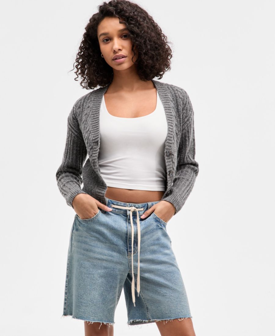 

Укороченный кардиган с V-образным вырезом и косами для подростков Self Esteem, Heather Grey