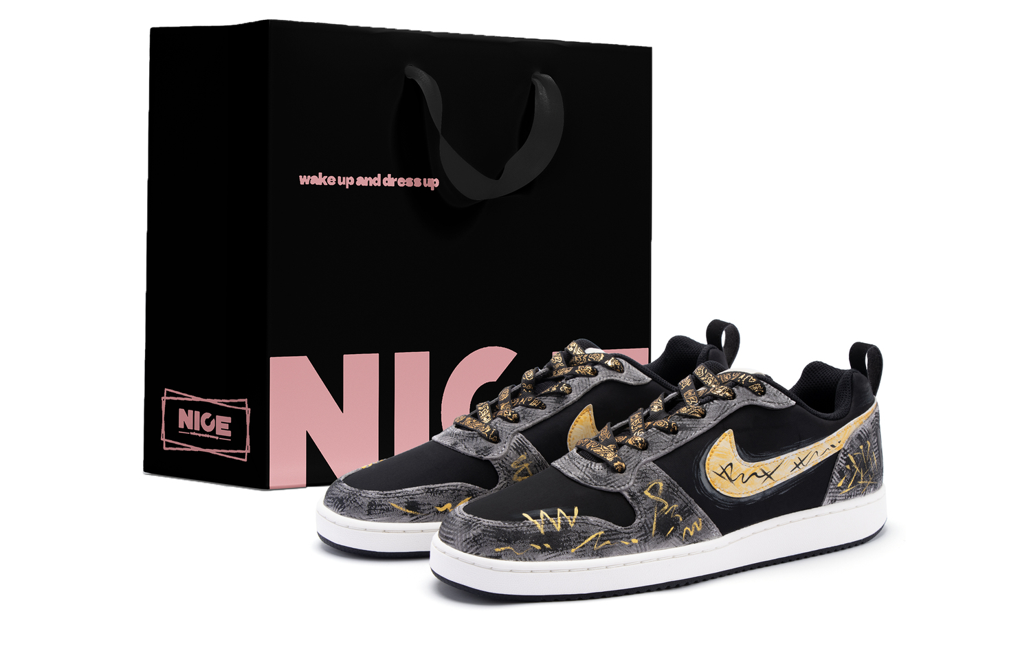 

Nike Court Borough устойчивые к истиранию дышащие низкие скейтборд-кроссовки мужские черный серый золотой