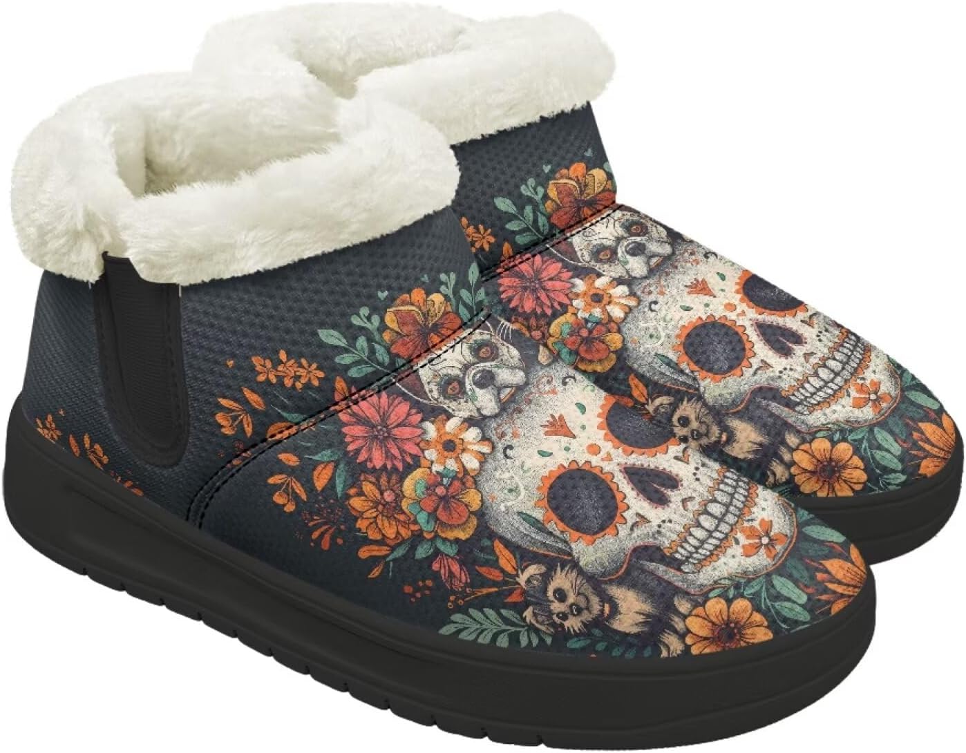 

Ботинки Forchrinse для женщин и мужчин, зимние теплые с меховой подкладкой, удобные пушистые ботинки с противоскользящей подошвой, Skull Flower