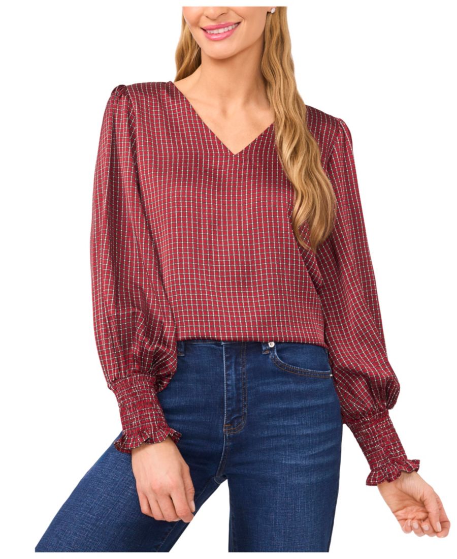 

Женская блузка с длинными рукавами и V-образным вырезом CeCe, Mulberry Red