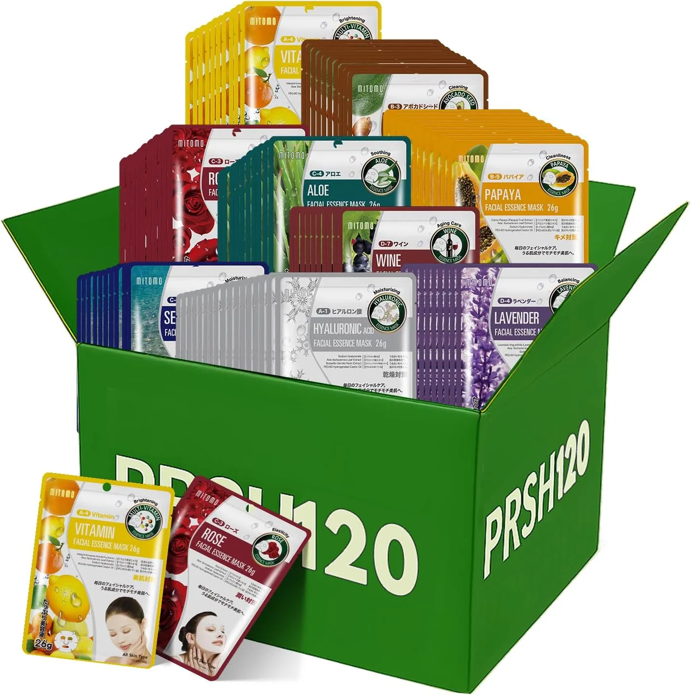 Набор масок для лица Mitomo Skincare Tsuyahada Individual Set, 100 штук + 20 штук