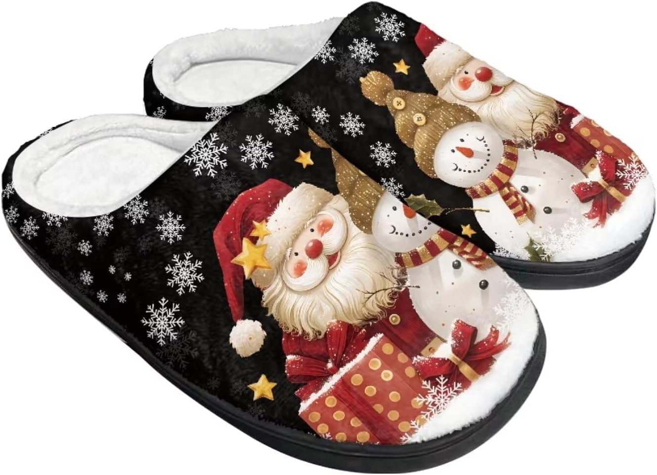 

Мужские зимние пушистые плюшевые тапочки Qoiuvncy с черепом, мягкие теплые домашние тапочки с хлопковой подошвой, противоскользящие, Santa Claus Snowmen