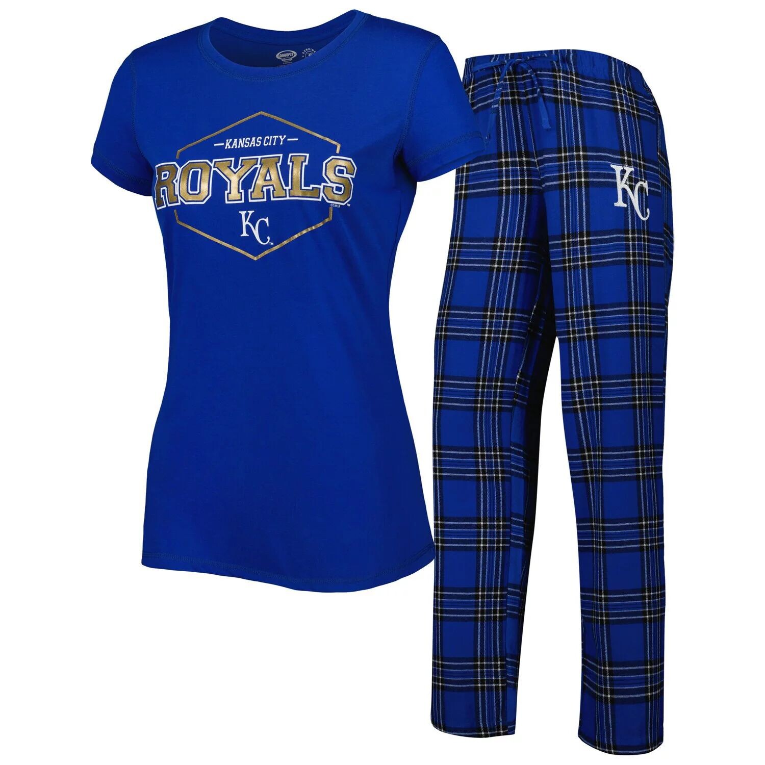 

Женский комплект для сна: футболка со значком «Royal Kansas City Royals» и пижамные штаны Concepts Sport Royal