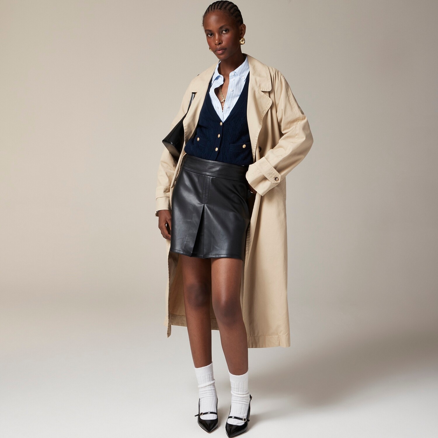 

Мини-Юбка со складками по центру из искусственной кожи J.Crew, черный