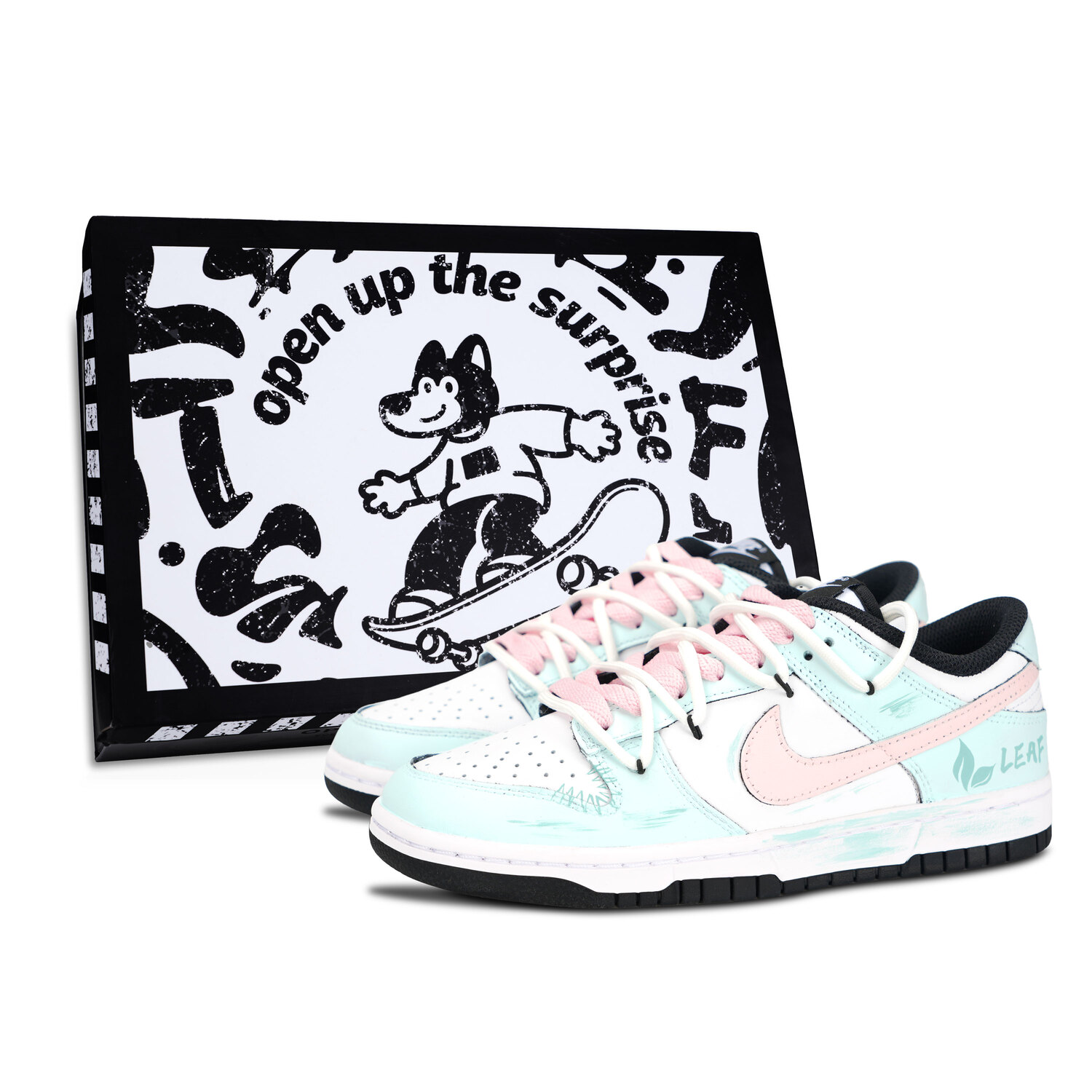 

Nike Кроссовки Dunk Black White, Mint Leaf, кожаные, нескользящие, устойчивые к истиранию, низкие, для скейтбординга, цвет cyan, унисекс