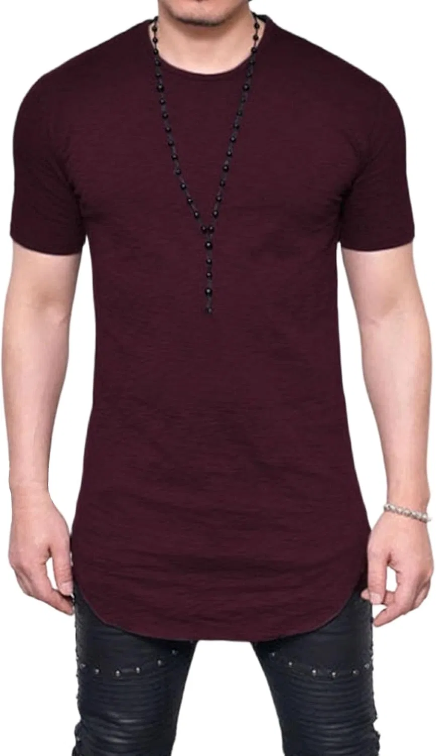 Футболка с удлиненным кроем, мужская, Generic, Burgundy