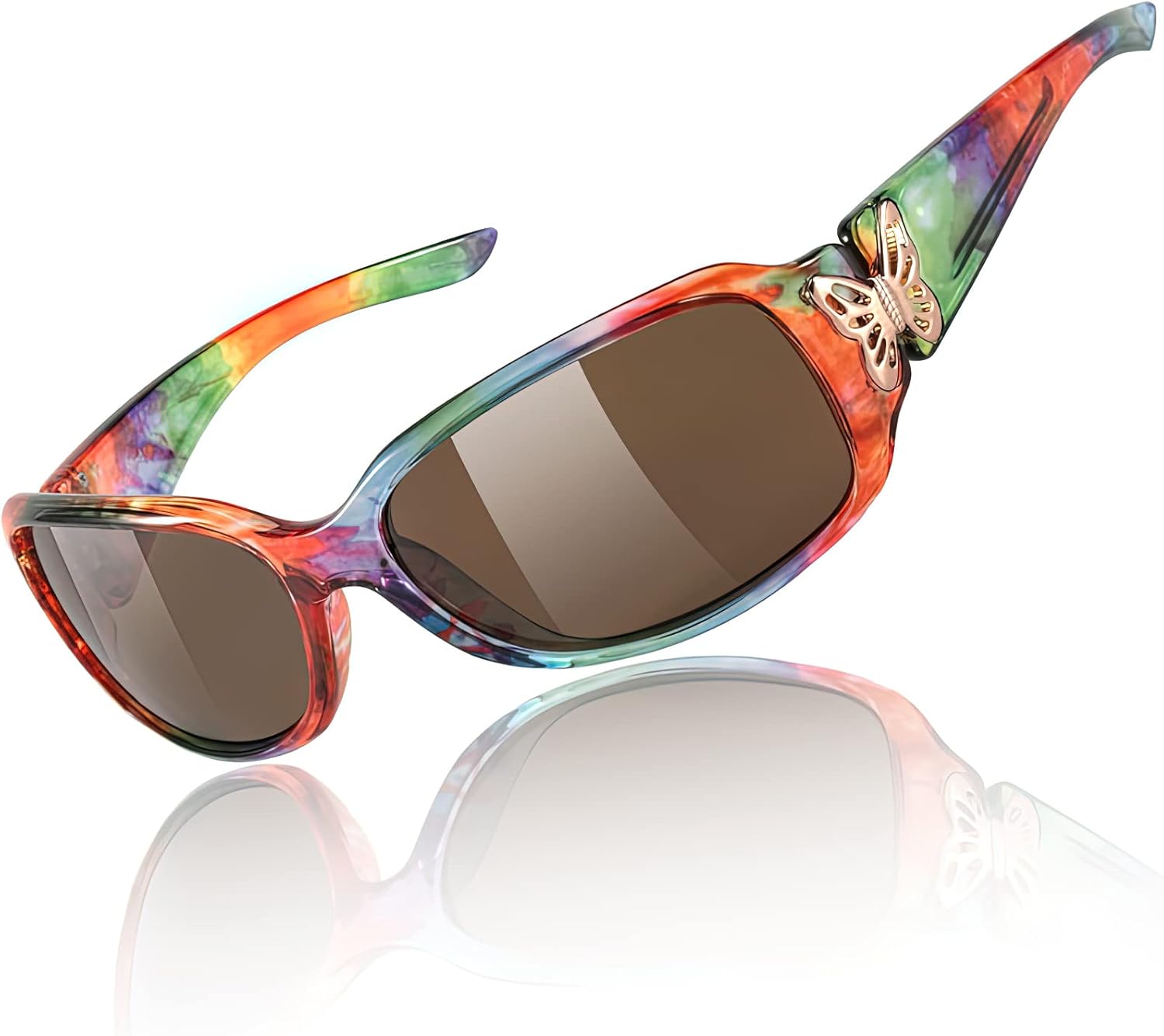 

Женские поляризованные солнцезащитные очки TJUTR с обтекаемым дизайном в виде бабочки, в модном стиле Jackie-O, обеспечивают защиту от УФ-излучения UV400, A5 Rainbow Frame Brown Lenses