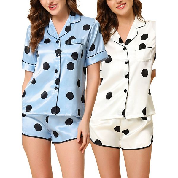 

Женский пижамный комплект из сатина: футболка и шорты в горошек Cheibear, Blue White