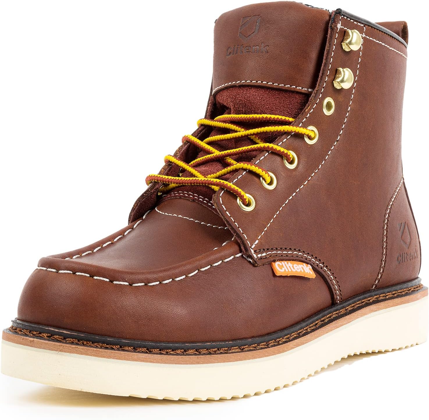 

Мужские ботинки с мягким носком 6 из цельной кожи с мок-то носком, водонепроницаемые, с удобной подошвой на клиновидном каблуке Clitenk, Claret