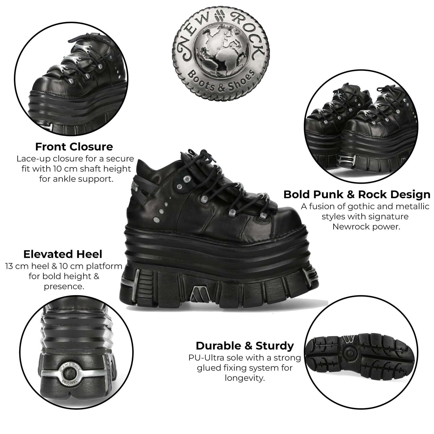 New Rock M-106-C181 Черные готические панковские массивные платформенные ботинки до щиколотки — фото 2