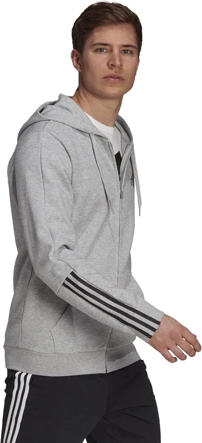 Толстовка Adidas Essentials Doubleknit Cut с капюшоном на молнии и тремя полосками, серый/черный — фото 3