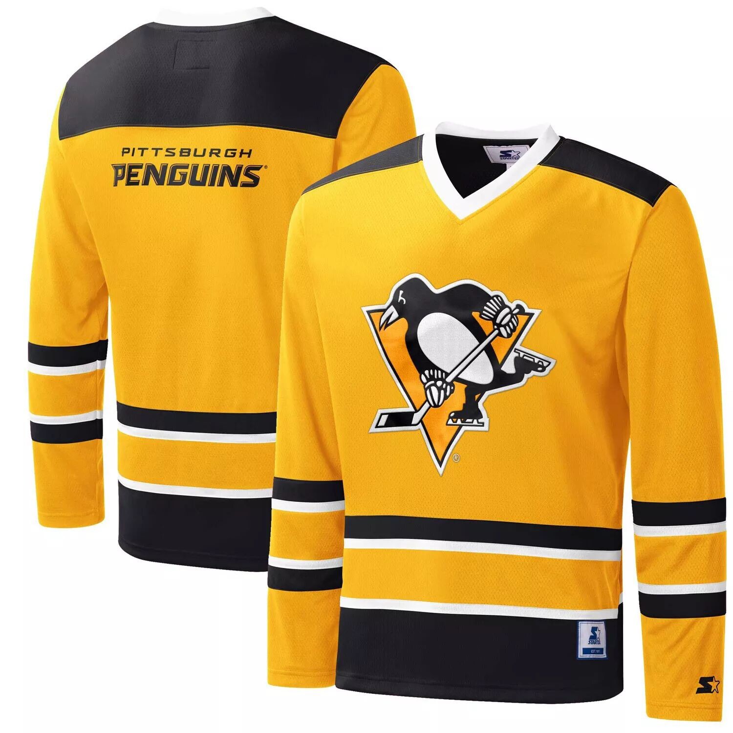 

Мужская золотая/черная футболка Pittsburgh Penguins в перекрестную клетку из джерси с v-образным вырезом и длинными рукавами Starter, Черный, Мужская золотая/черная футболка Pittsburgh Penguins в перекрестную клетку из джерси с v-образным вырезом и длинны