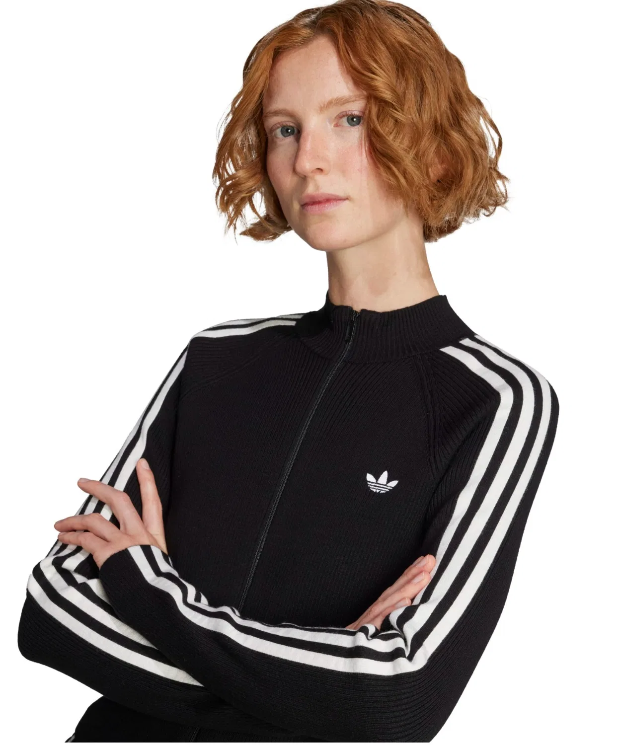 Трек-топ из трикотажа adidas ADICOLOR 3 STRIPES SLIM KNIT, черный — фото 3