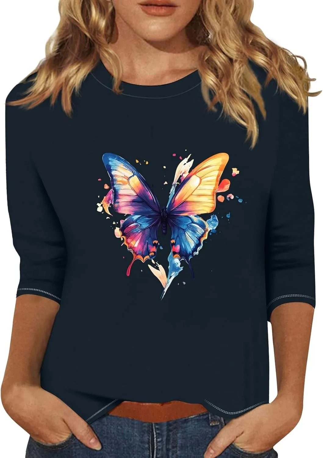 

Летний топ для женщин Casual Loose Crewneck с 2D принтом FQZWONG