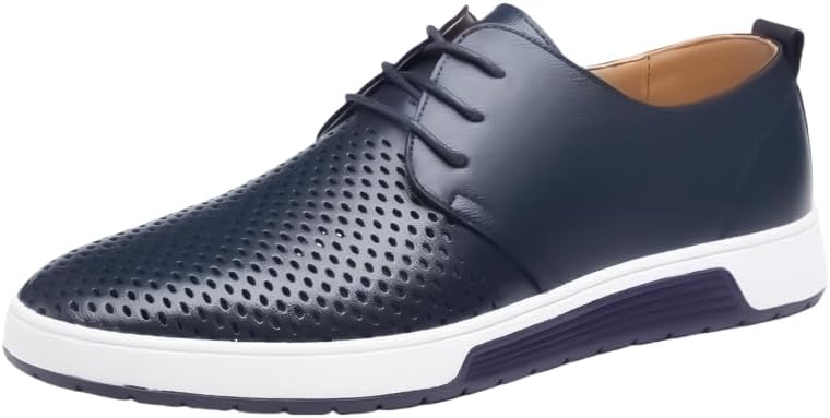 

Мужские кожаные туфли большого размера - модные повседневные деловые с дизайном для работы и повседневной носки Hoalox, синий