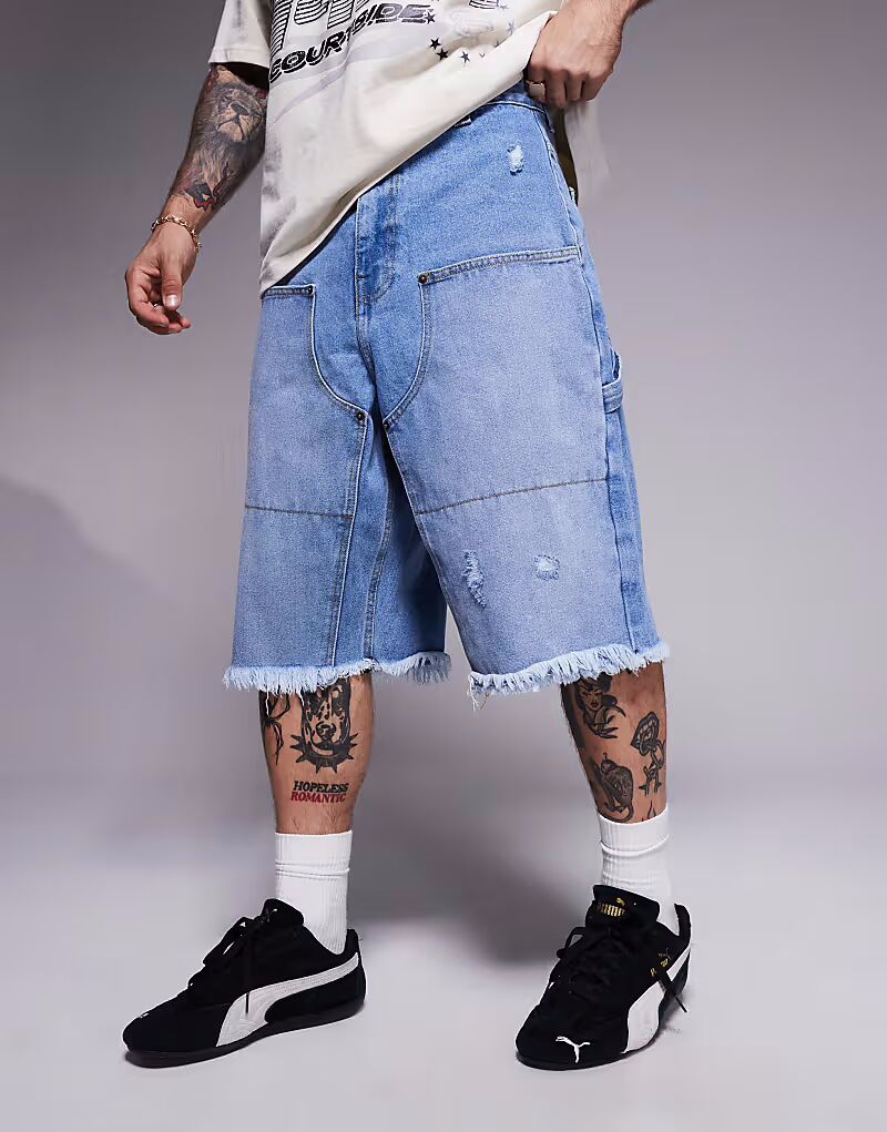 

Бриджи из потертого денима с эффектом потертости синего цвета Courtside