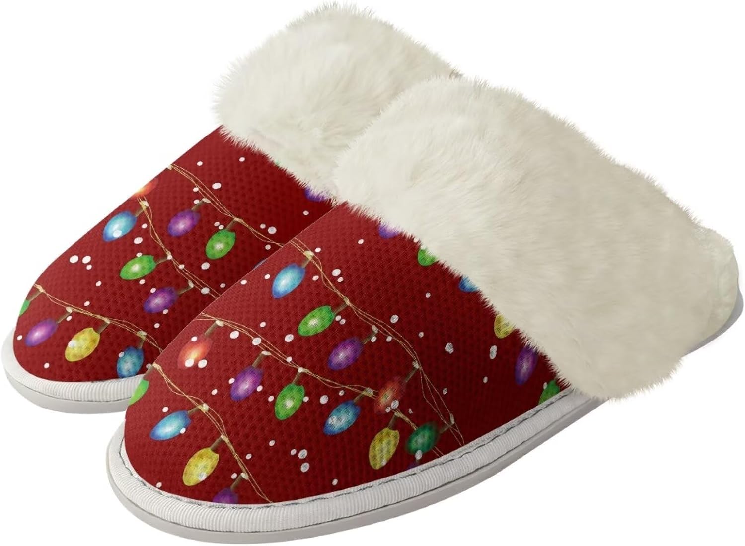 

Тапочки Srengjodk для женщин и мужчин, фланелевые хлопковые домашние тапочки, тапочки на скользящей подошве для дома, рождественские тапочки для семьи, Christmas Lights Print