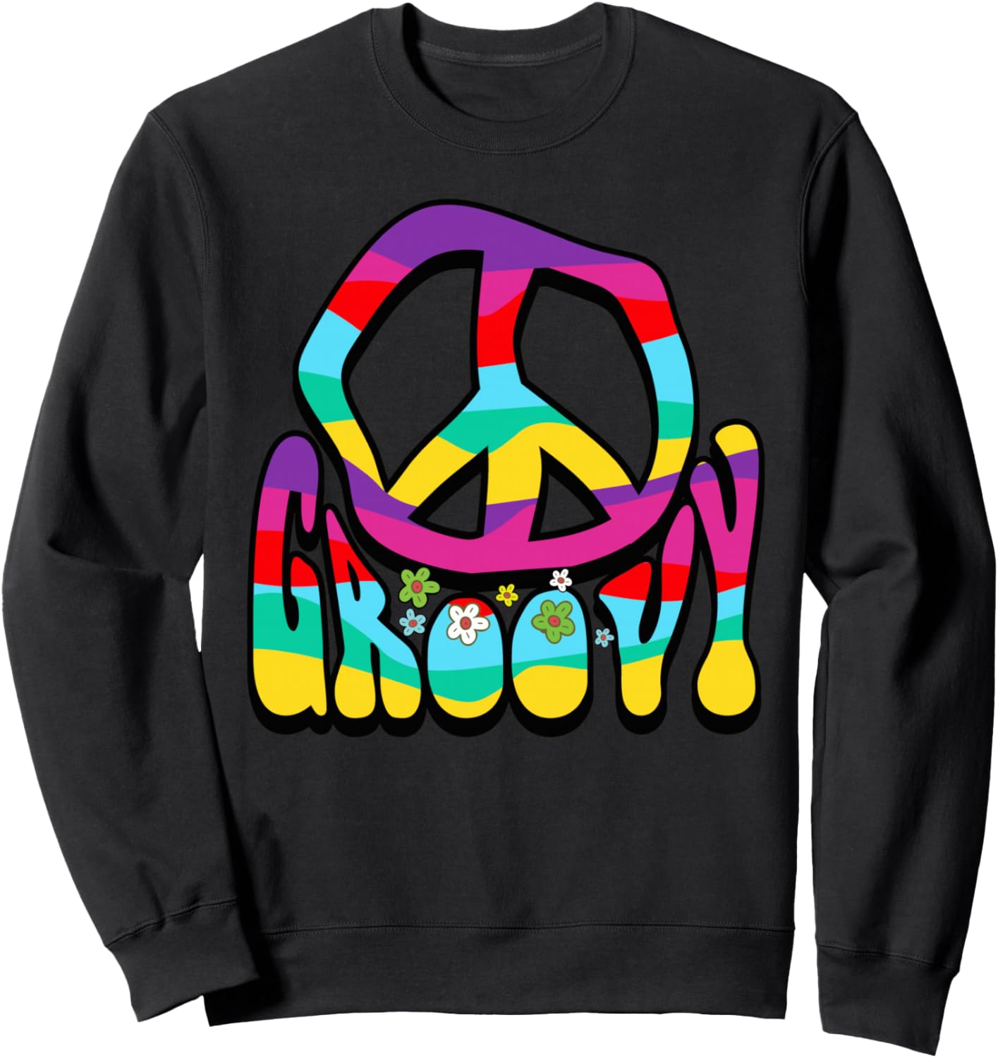 

Стильная хиппи-толстовка 60-х и 70-х годов с символом мира и символом «цветочной силы» 1970-х Ingenius, черный