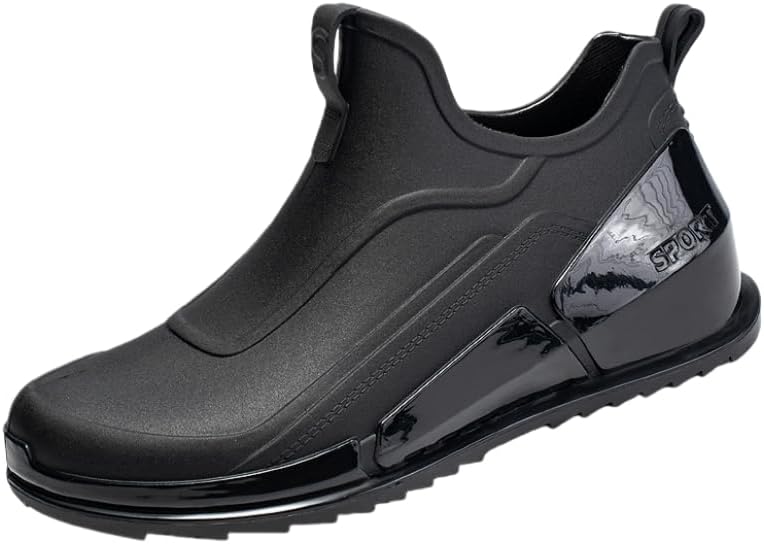 

Мужские модные резиновые сапоги SPKFHD - короткие сапоги с толстой подошвой и верхом из ПВХ - удобные и легкие - подходят для использования на улице или для повседневной носки, черный