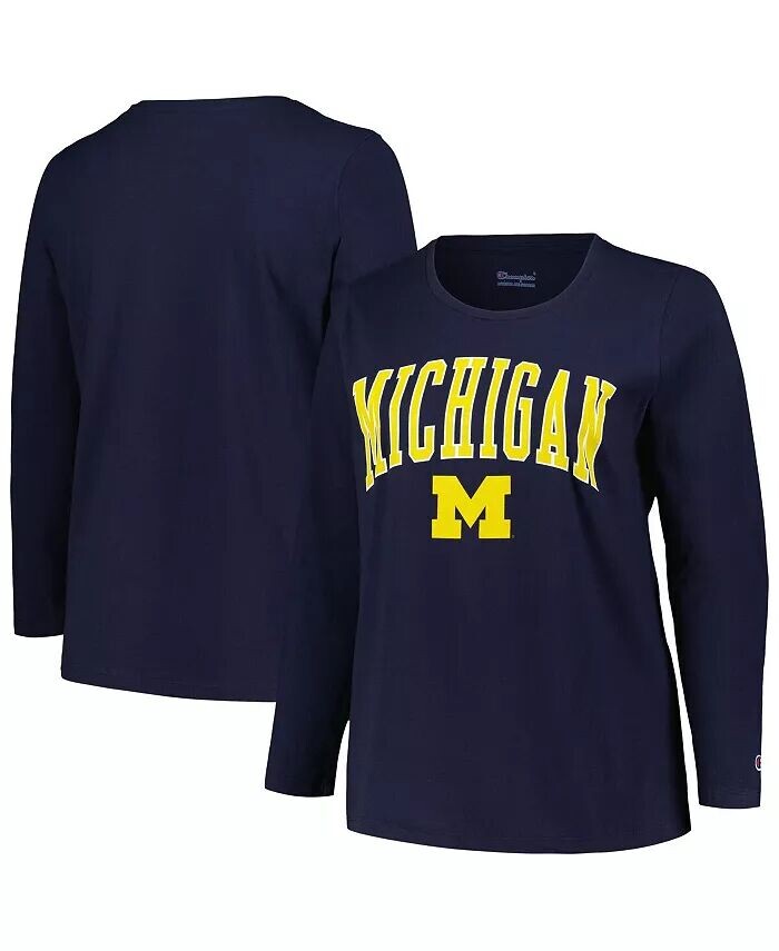 

Женская темно-синяя футболка Michigan Wolverines размера плюс с логотипом Arch Over и длинным рукавом Profile