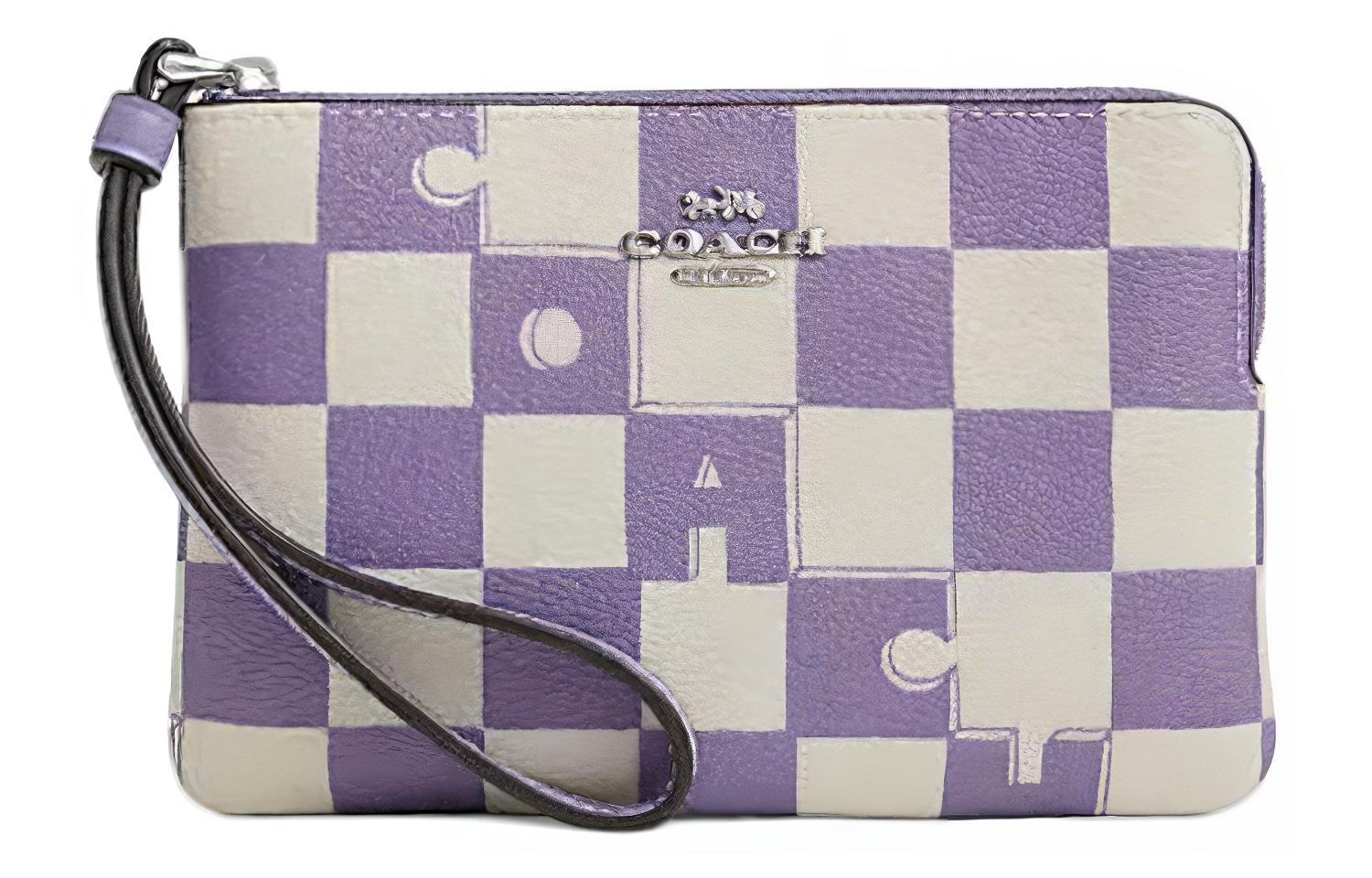 

Кошелек-клатч Coach из искусственной кожи с угловой молнией небольшого размера для женщин в фиолетовом и белом цвете