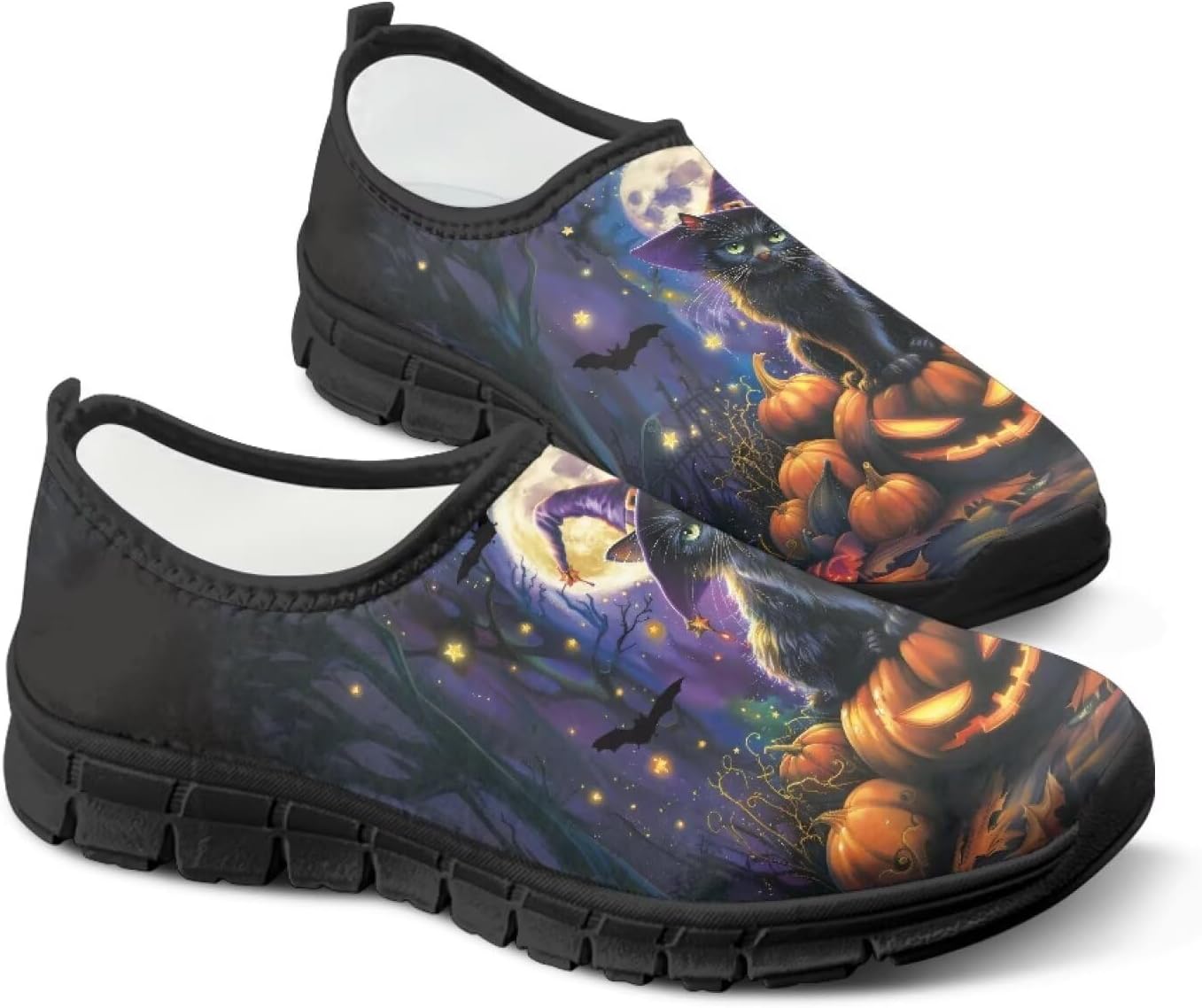 

Женские кроссовки Fonplted без шнурков для прогулок, модные повседневные кроссовки, обувь на Хэллоуин для взрослых унисекс, черный