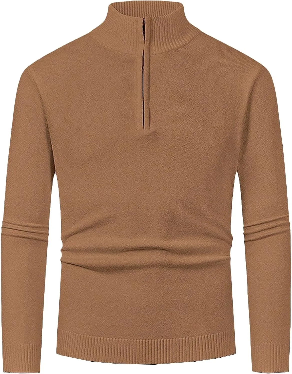 Мужской пуловер 3/4 молнии Slim Fit с воротником-стойкой, карамельный