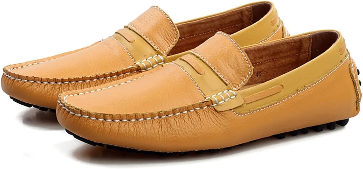 Лоферы кожаные Round Toe Flat Heel Lightweight Anti-Slip Flexible, желтый — фото 2
