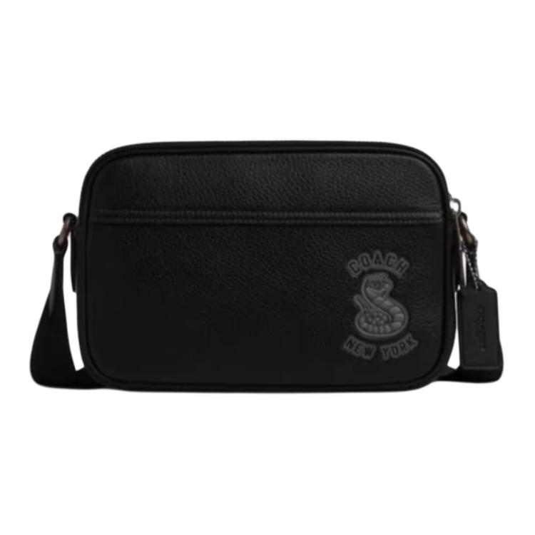 

COACH Кожаная наплечная сумка Грэм среднего размера мужская черная