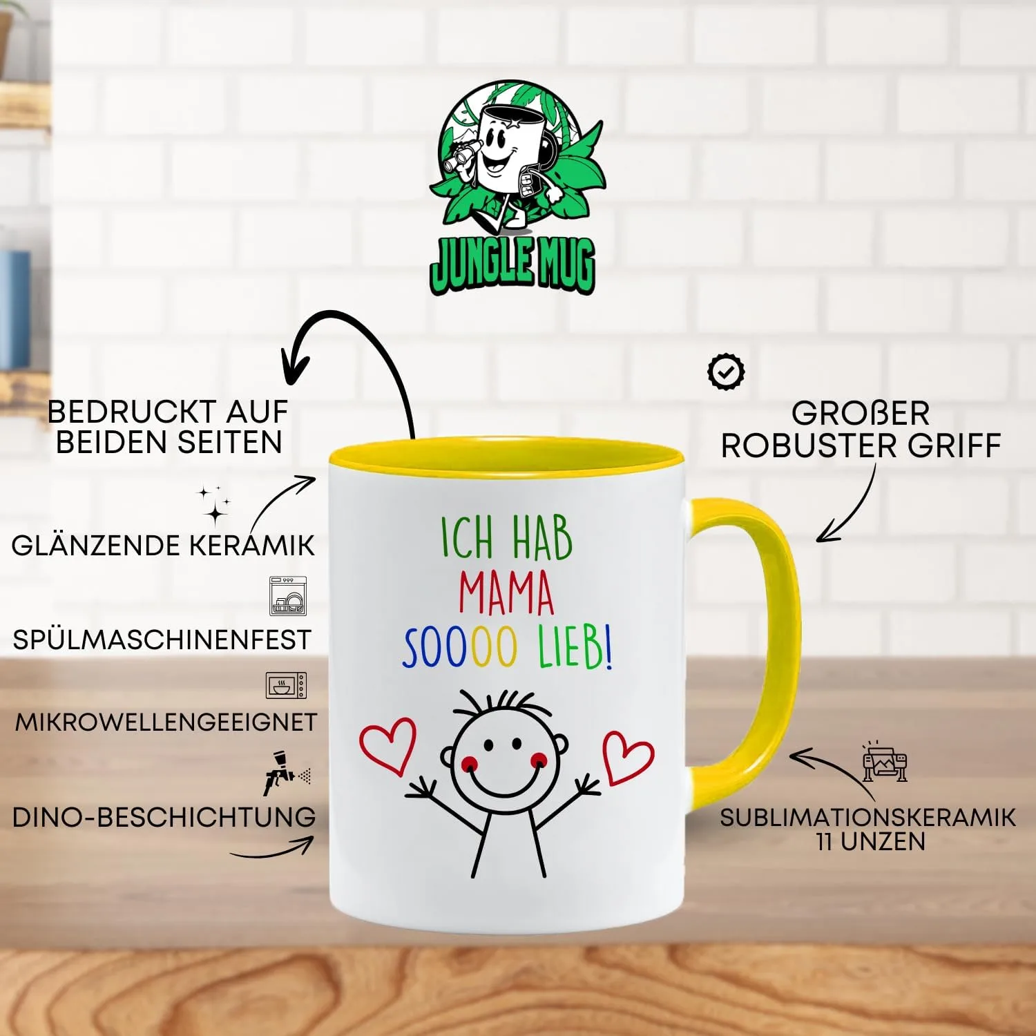 Кружка детская Jungle Mug Ich hab Mama sooo lieb, подарок на день рождения или День матери — фото 3