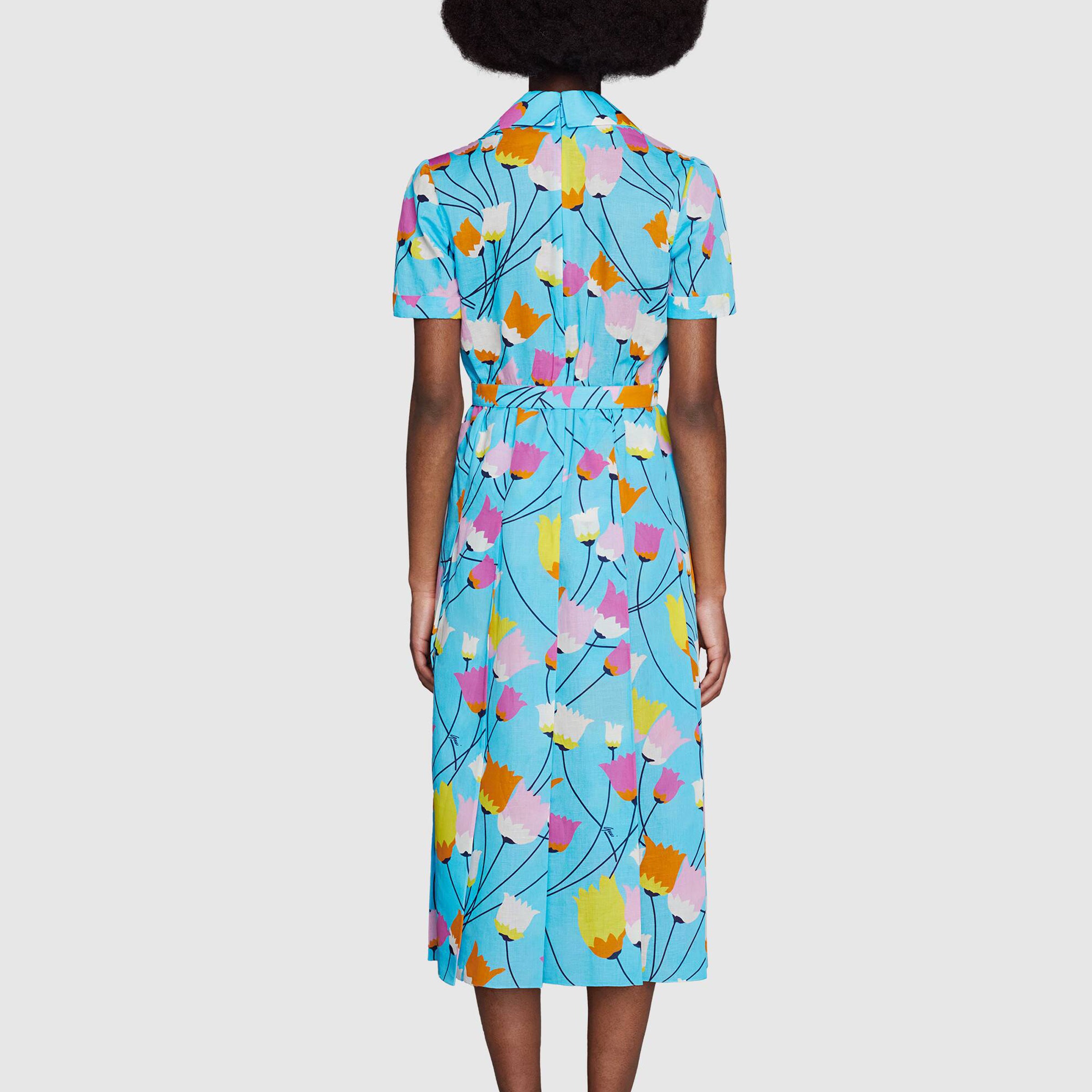 Платье (WMNS) Gucci Tulip print pleated dress 'Blue' — фото 3